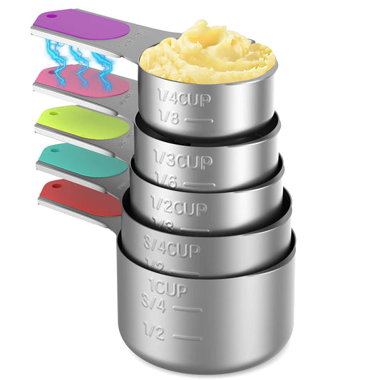 Minteem Magnetic Measuring Cups Set of 5 Stainless Steel Nesting Measuring Cups with Easy to Read Markings Kitchen Gadgets for Cooking & Baking